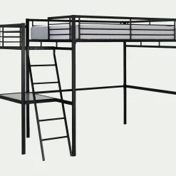 alinea Lit Adulte*Lit mezzanine 2 places en acier avec bureau en verre - 140x200cm Noir