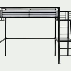 alinea Lit Adulte*Lit mezzanine 2 places en acier avec bureau en verre - 140x200cm Noir