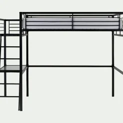 alinea Lit Adulte*Lit mezzanine 2 places en acier avec bureau en verre - 140x200cm Noir
