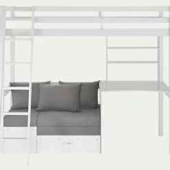 alinea Lit Enfant|Lit Enfant*Lit mezzanine en pin 90x200cm avec bureau - Blanc