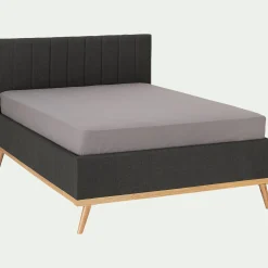 alinea Lit Adulte*Lit-coffre 2 places recouvert de tissu - 160x200cm Gris