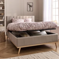 alinea Lit Adulte*Lit-coffre 2 places recouvert de tissu - 140x200cm Beige