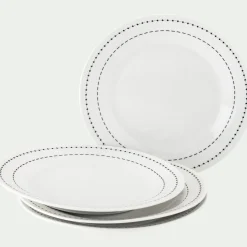 alinea Assiette*Lot de 4 assiettes à dessert en porcelaine avec liseré noir D19,5cm - Blanc