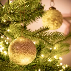 alinea Boule De Noël*Lot de 6 boules de Noël en papier mâché motif végétal peint main D7cm - Doré