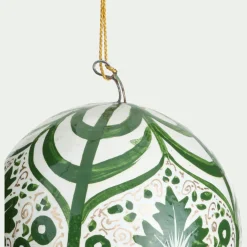alinea Boule De Noël*Lot de 6 boules de Noël en papier mâché motif végétal peint main D7cm - Vert