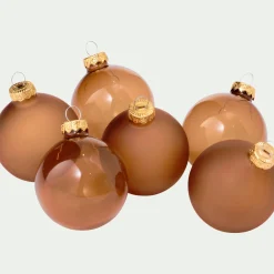 alinea Boule De Noël*Lot de 6 Boules de Noël Verre D6CM - Marron