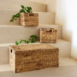 alinea Boîte De Rangement|Panier*Lot de 3 caisses de rangement en jacinthe d'eau - Naturel