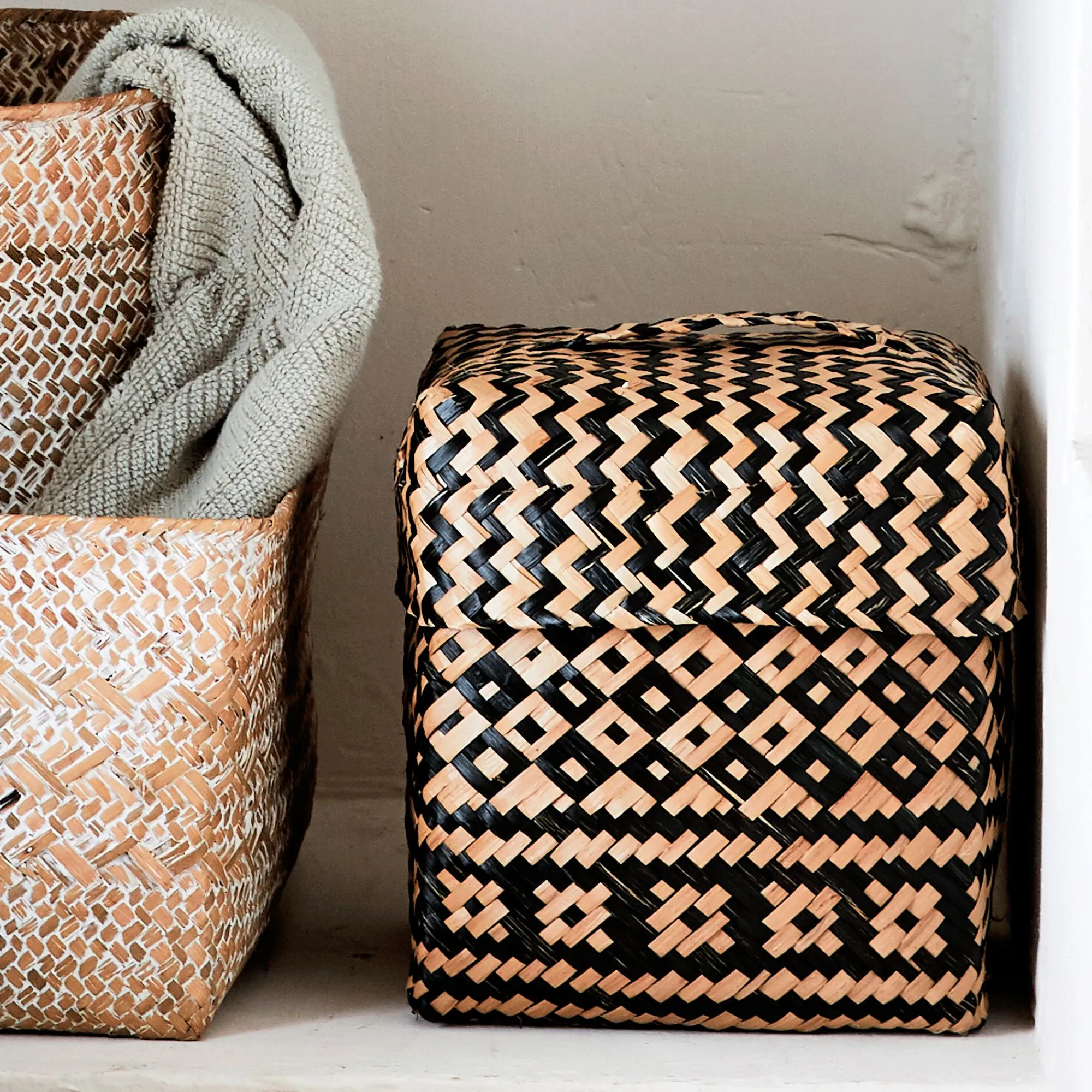 alinea Accessoire De Salle De Bain|Panier*Lot de 2 paniers en jonc de mer - Noir
