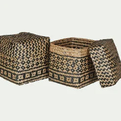 alinea Accessoire De Salle De Bain|Panier*Lot de 2 paniers en jonc de mer - Noir