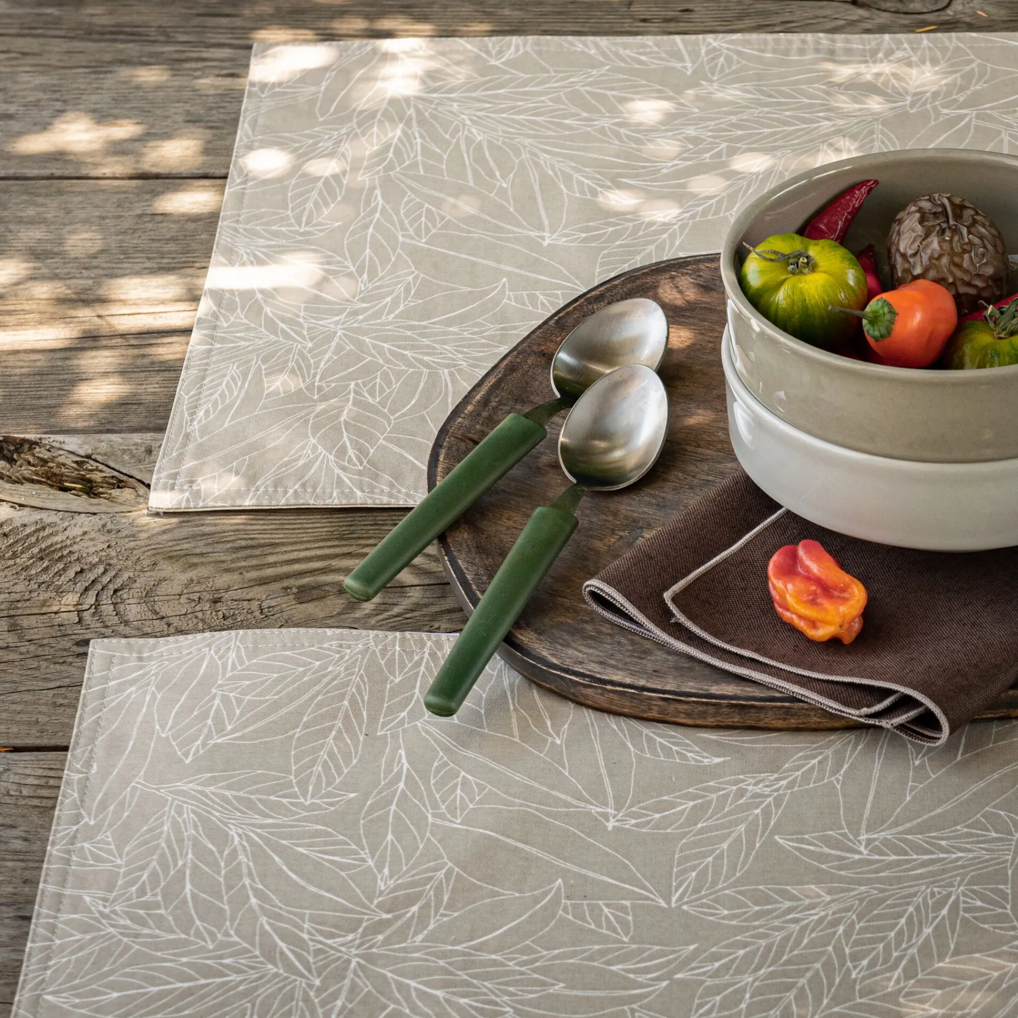 alinea Set De Table*Lot de 2 sets de table en coton enduit motif laurier - alpilles 35x48cm Beige