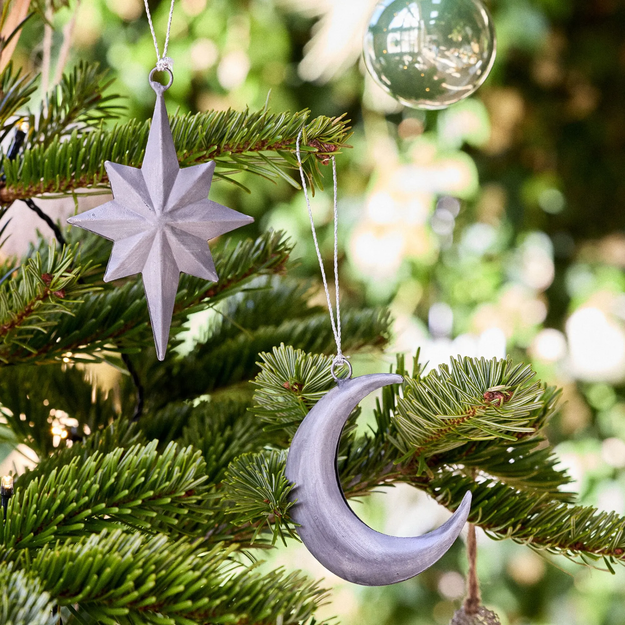 alinea Suspension De Noël*Lot de 2 suspensions de Noël lune et étoile en fer - Argenté
