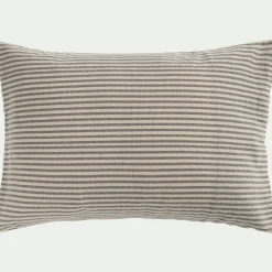 alinea Taie D'Oreiller*Lot de 2 taies d'oreiller à rayures en flanelle de coton 50x70cm - Gris