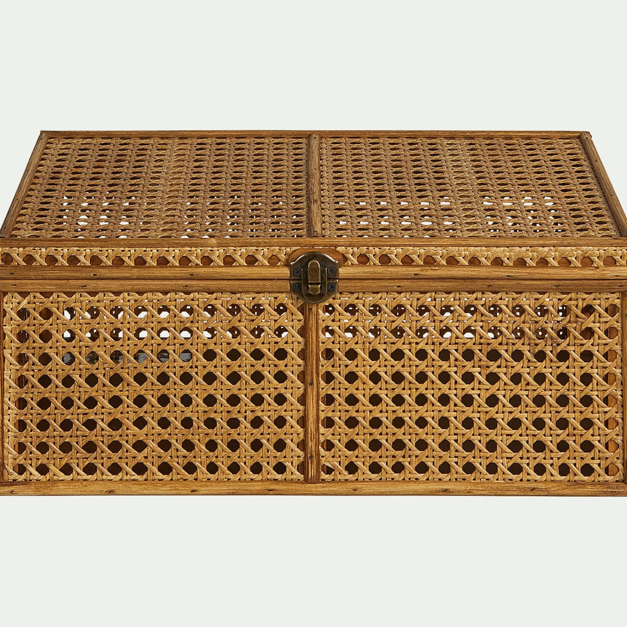 alinea Boîte De Rangement*Malle en bois de pin et cannage - H14,5xL37cm Naturel