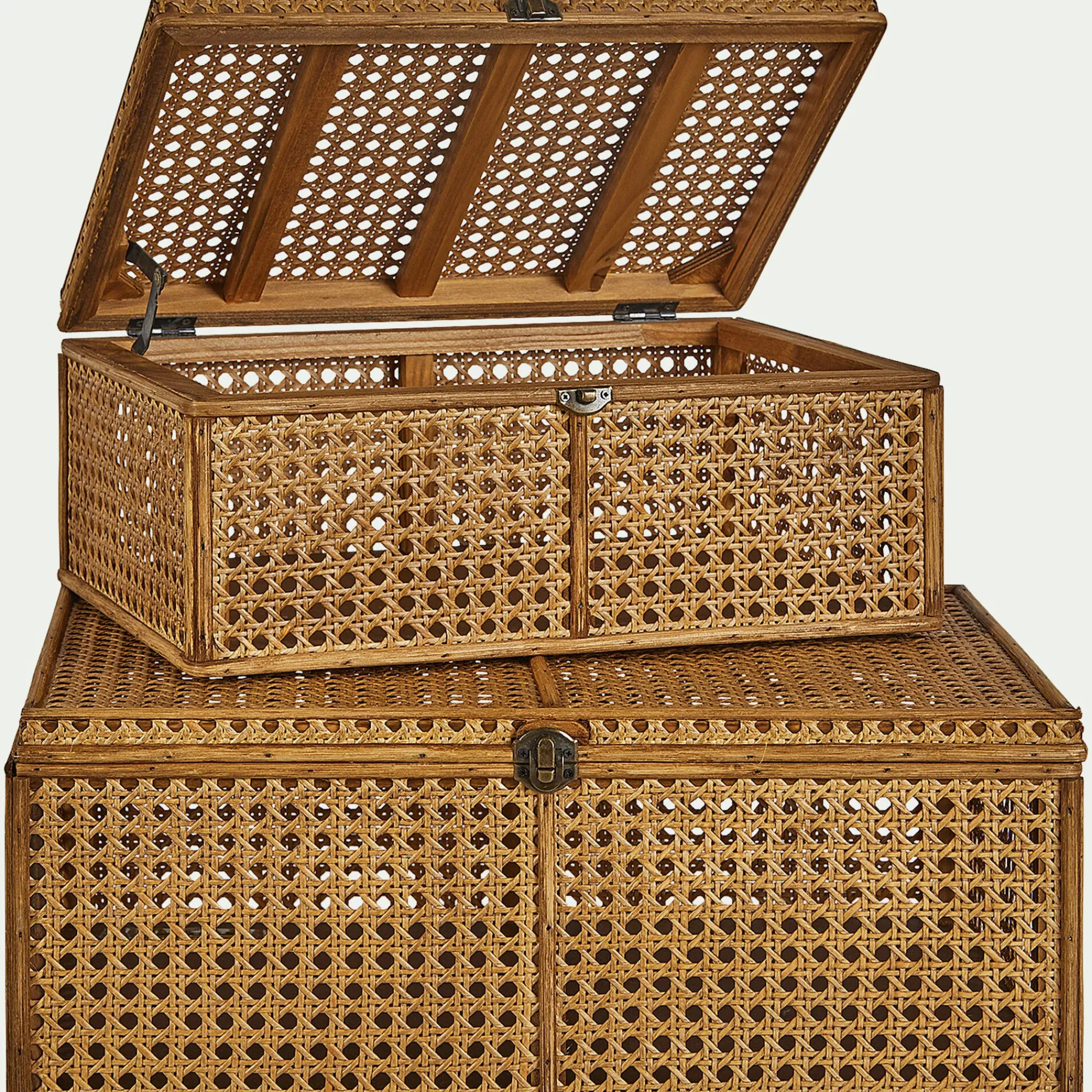 alinea Boîte De Rangement*Malle en bois de pin et cannage - H14,5xL37cm Naturel