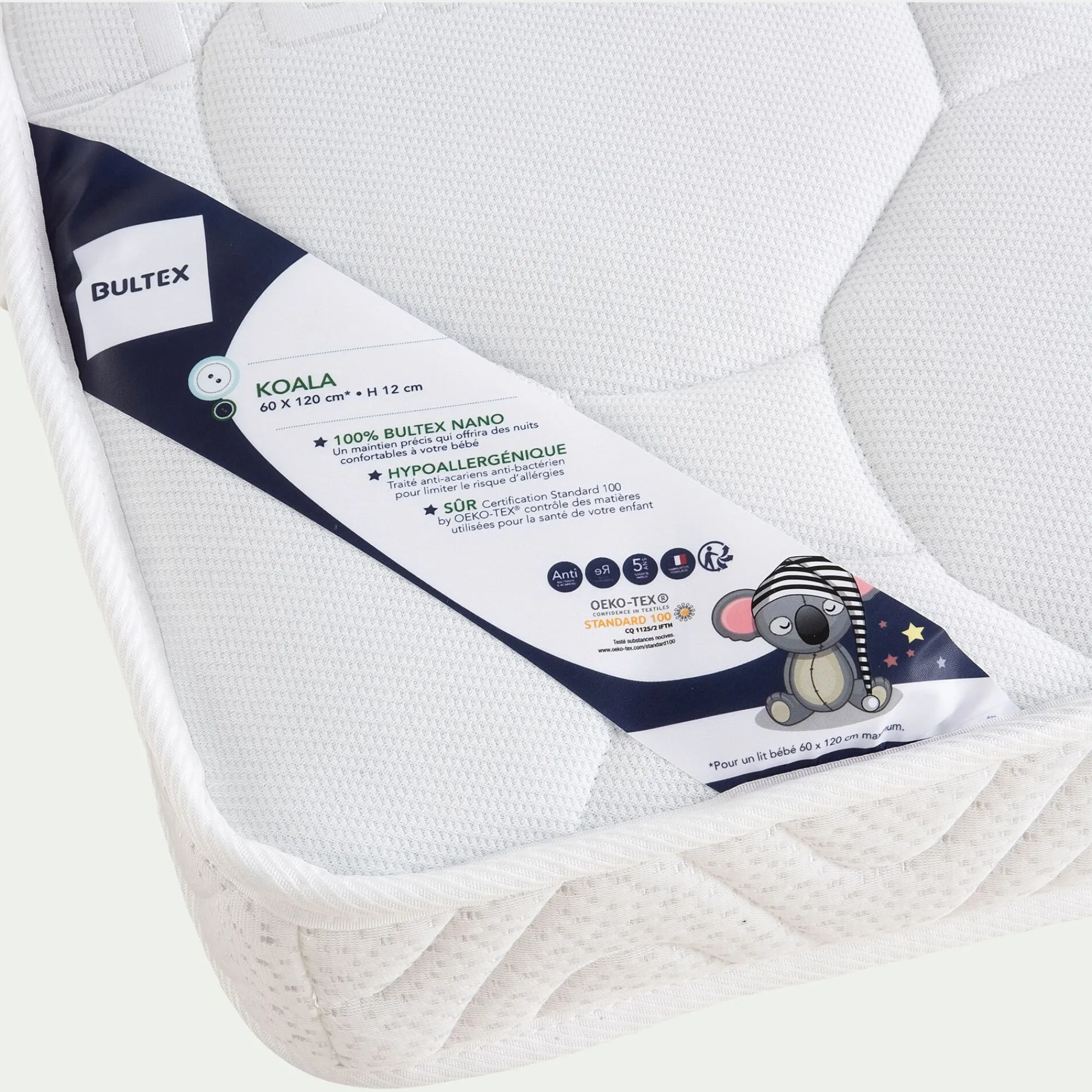 alinea Matelas Enfant*Matelas bébé Bultex nano 60x120cm - H12cm Blanc