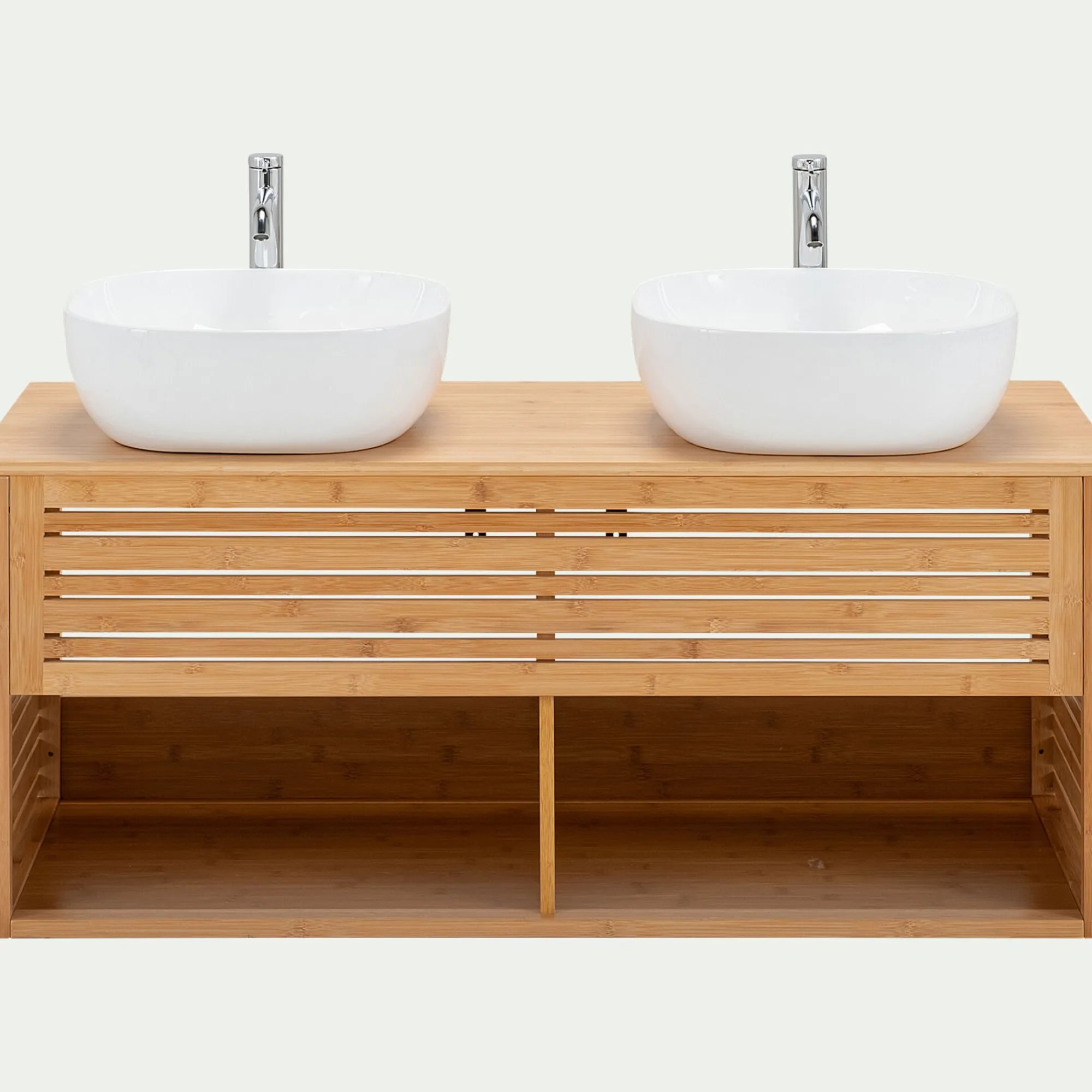 alinea Meuble Sous Vasque*Meuble double sous vasque murale en bambou - L120cm Bois clair