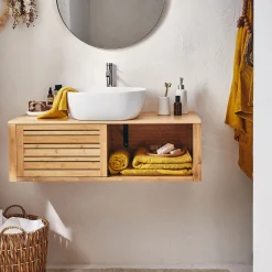 alinea Meuble Sous Vasque*Meuble sous vasque murale en bambou L95xl40xH30cm - Bois clair