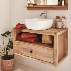 alinea Meuble Sous Vasque*Meuble sous vasque simple mural en acacia L80cm - Bois clair