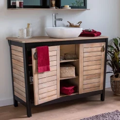 alinea Meuble Sous Vasque*Meuble sous-vasque double 2 portes en acacia massif - L120cm Bois foncé