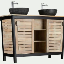 alinea Meuble Sous Vasque*Meuble sous-vasque double 2 portes en acacia massif - L120cm Bois foncé