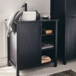 alinea Meuble Sous Vasque*Meuble sous-vasque simple et 1 porte en bois de cèdre - L80cm Noir