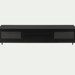 alinea Meuble Tv*Meuble tv 4 portes en bois et verre - L180xl42xH51cm Noir
