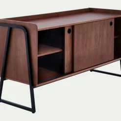 alinea Meuble Tv*Meuble TV 2 portes en bois L120xl40xH65cm - Bois foncé