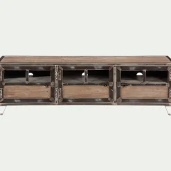 alinea Meuble Tv*Meuble TV en pin, acier et verre - L150xl45xH45cm Bois foncé