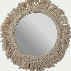 alinea Miroir*Miroir mural avec frange en coton D35cm - Blanc