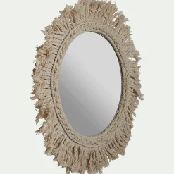 alinea Miroir*Miroir mural avec frange en coton D35cm - Blanc
