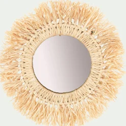 alinea Miroir*Miroir mural frange raphia D35cm - Naturel