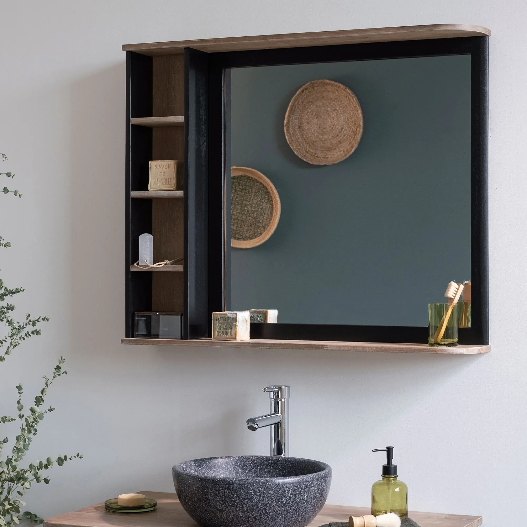 alinea Miroir De Salle De Bain*Miroir rectangulaire de salle de bain en acacia massif - L90cm Bois foncé