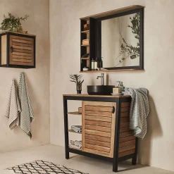 alinea Miroir De Salle De Bain*Miroir rectangulaire de salle de bain en acacia massif - L90cm Bois foncé