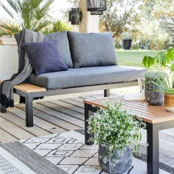 alinea Canapé Extérieur|Fauteuil De Jardin*Méridienne de jardin en aluminium et eucalyptus - (2 places) Noir