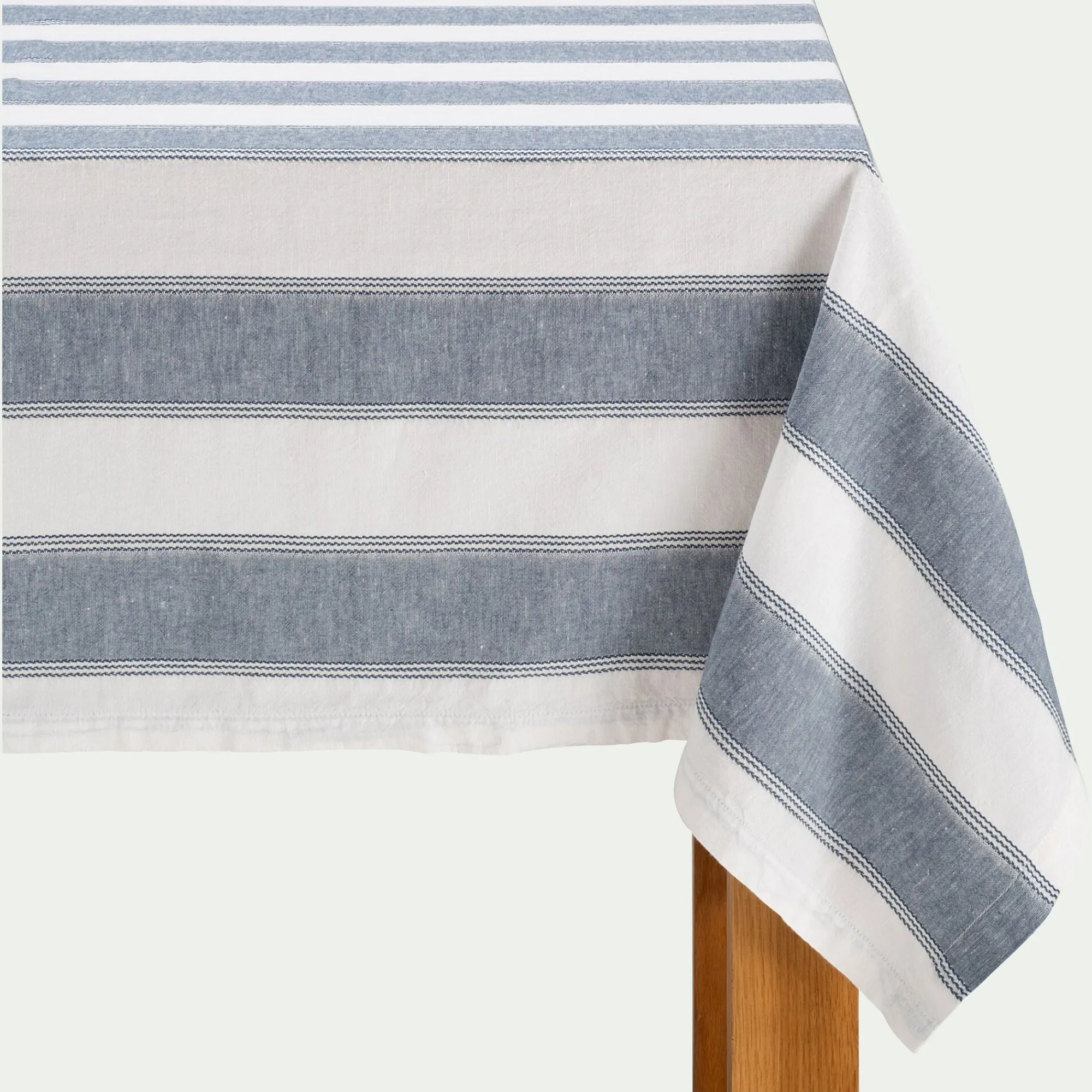 alinea Nappe*Nappe à rayures bleues en lin et coton 150x250cm - Blanc