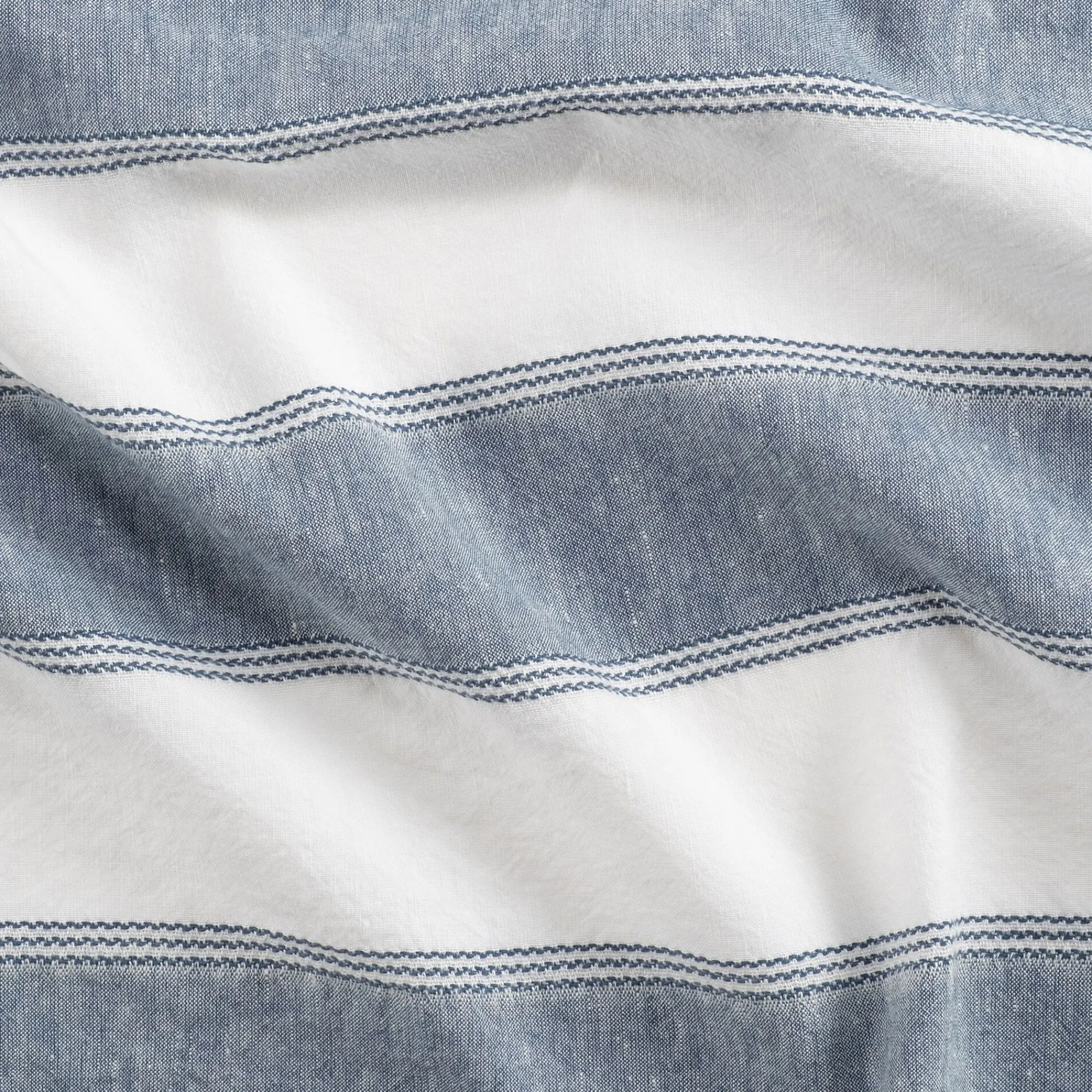 alinea Nappe*Nappe à rayures bleues en lin et coton 150x250cm - Blanc