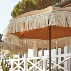 alinea Parasol De Balcon|Parasol Droit*Parasol à franges et pied de parasol D180cm - nèfle Beige