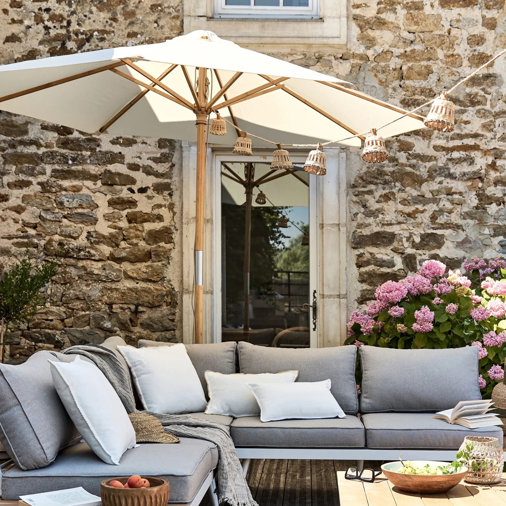 alinea Parasol De Balcon|Parasol Droit*Parasol droit en bambou D270cm - écru Blanc