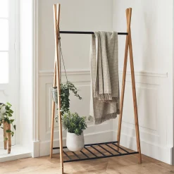 alinea Dressing*Penderie ouverte à 2 étagères en acier et bambou H173xL93cm - Noir