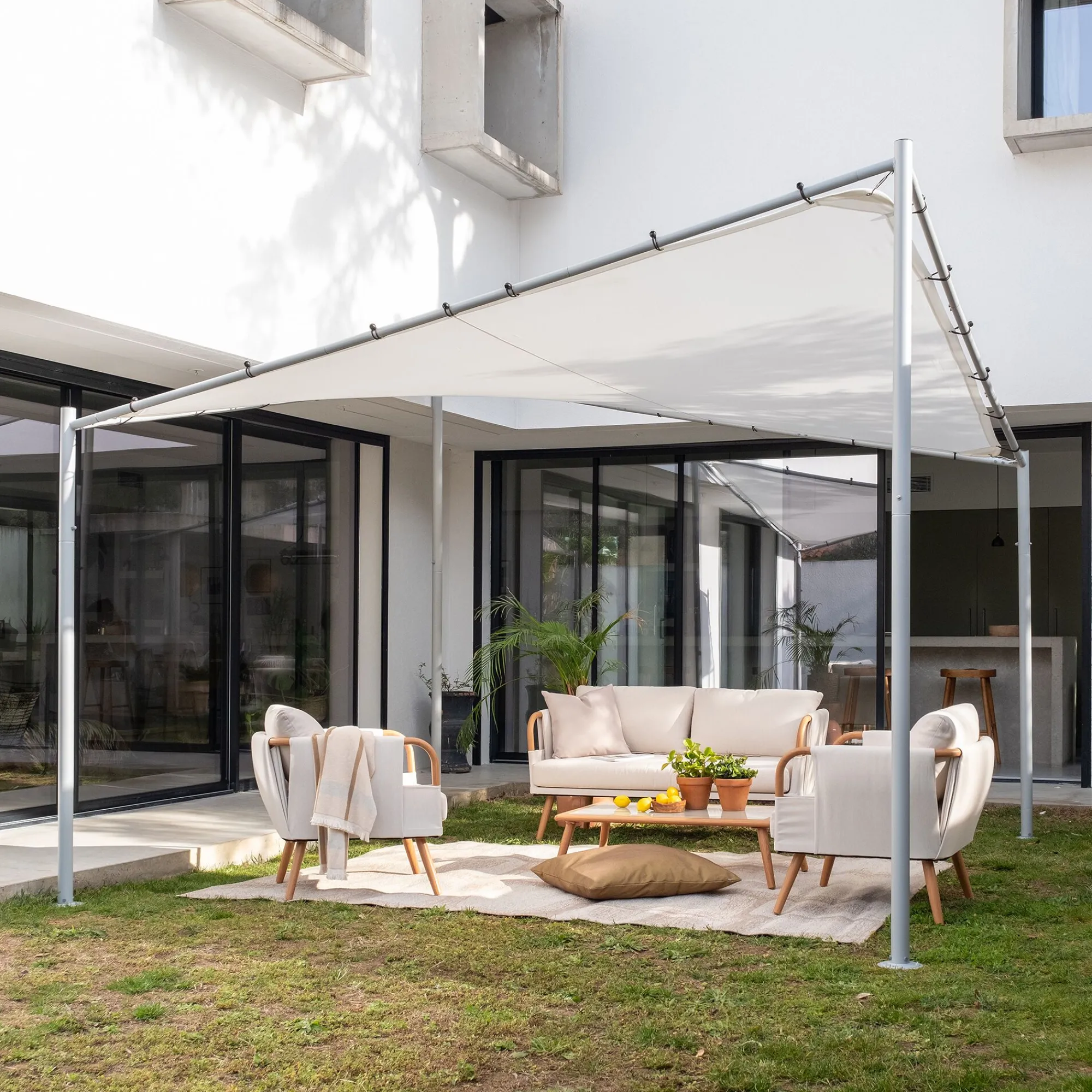 alinea Pergola*Pergola en acier avec une toile de toit suspendue en polyester - Blanc