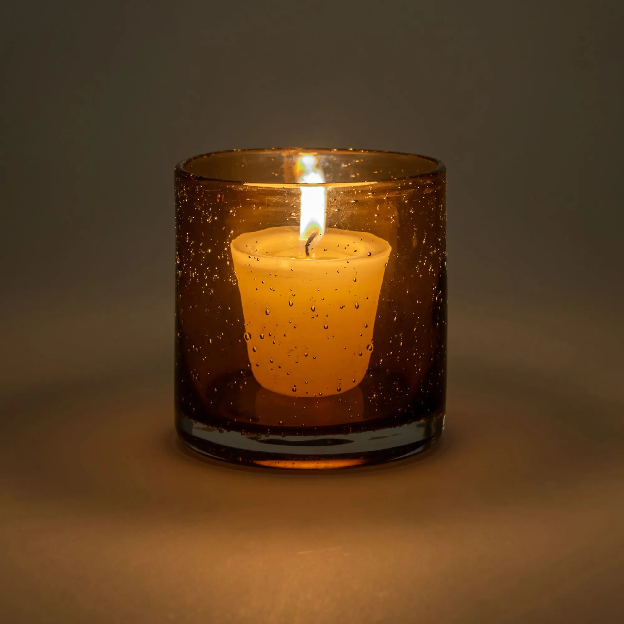 alinea Photophore*Photophore en verre bullé D8,3cm - brun rustrel