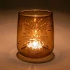 alinea Bougie Et Photophore De Noël*Photophore en verre motif flocons D9xH9cm - orange