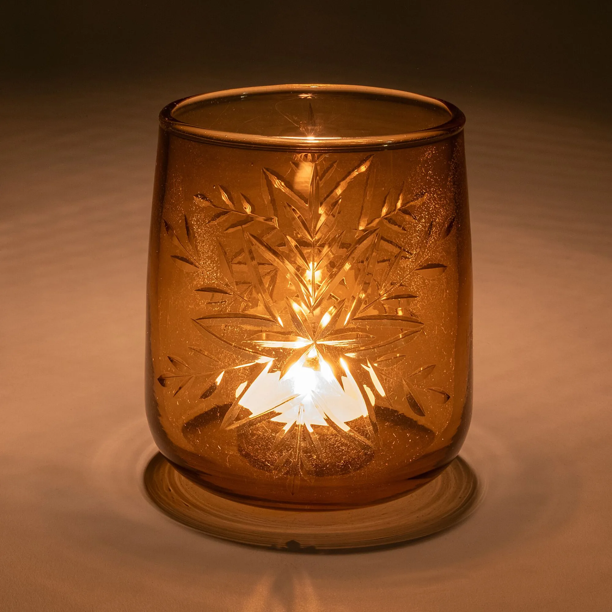 alinea Bougie Et Photophore De Noël*Photophore en verre motif flocons D9xH9cm - orange