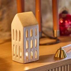 alinea Décoration De La Table De Noël|Bougie Et Photophore De Noël*Photophore maisonnette de Noël en dolomite H15,3cm - Gris