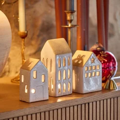 alinea Décoration De La Table De Noël|Bougie Et Photophore De Noël*Photophore maisonnette de Noël en dolomite H10,6cm - Gris