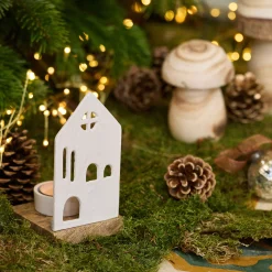 alinea Décoration De La Table De Noël|Bougie Et Photophore De Noël*Photophore maisonnette en aluminium H14,5cm - Blanc