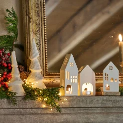 alinea Décoration De La Table De Noël|Bougie Et Photophore De Noël*Photophore maisonnette en aluminium H14,5cm - Blanc