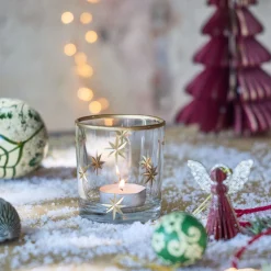 alinea Décoration De La Table De Noël|Bougie Et Photophore De Noël*Photophore étoilé en verre D7xH8cm - Transparent
