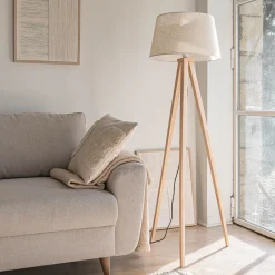 alinea Pied De Lampadaire|Lampadaire Trépied*Pied de lampadaire en bois d'hévéa H130,5 cm - Bois clair