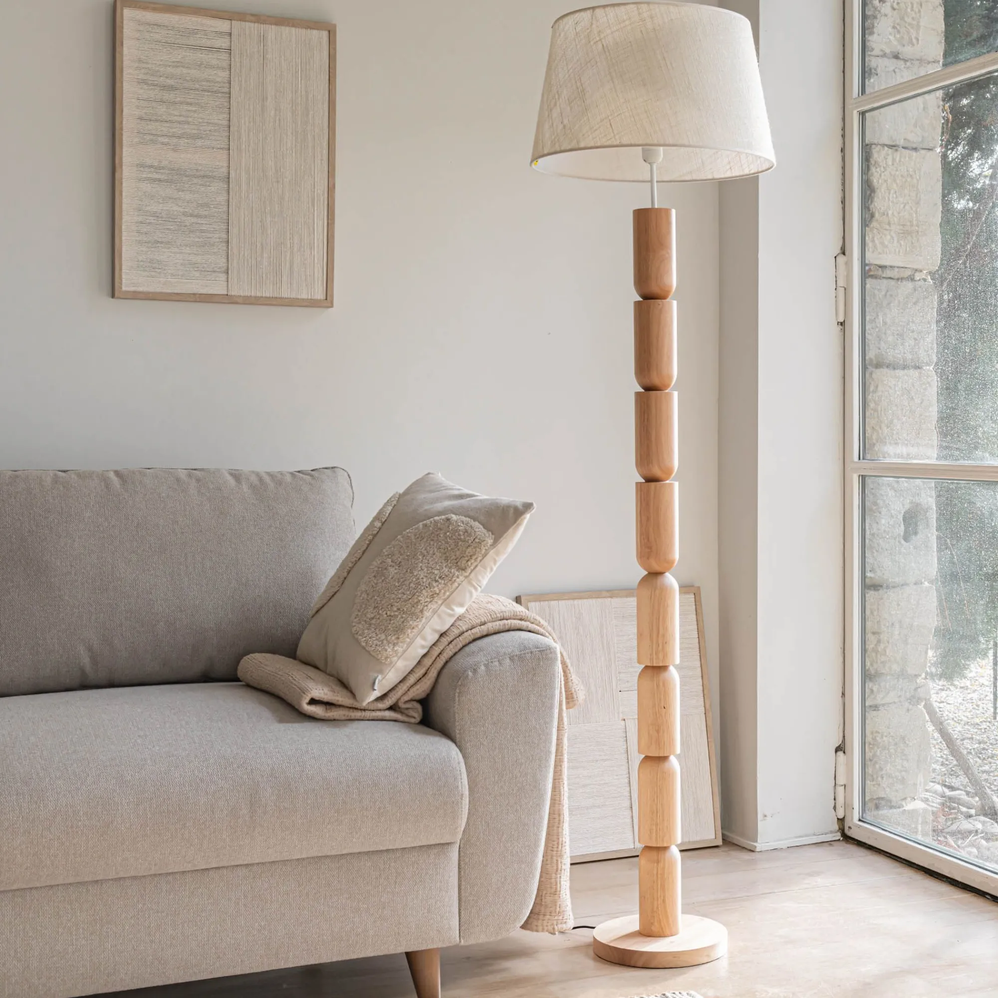 alinea Pied De Lampadaire*Pied de lampadaire en bois d'hévéa H152 cm - Bois clair